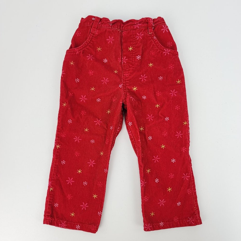 Wonderful World of Disney Kids Baby Girls 24M Red Corduroy Snowflake Print Pants